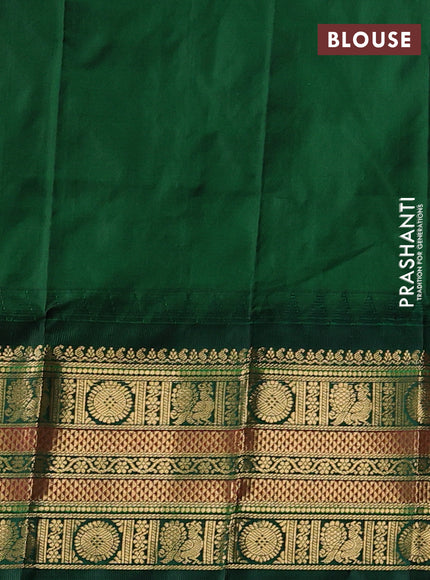 Pure narayanpet silk saree candy pink and bottle green with allover zari woven buttas and temple design long zari woven border