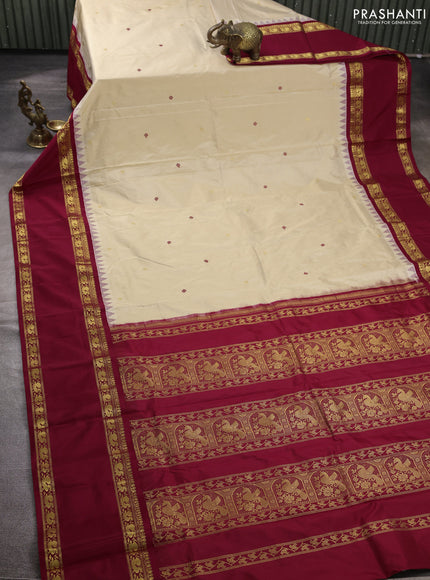 Pure narayanpet silk saree cream and maroon with zari woven buttas and long rettapet zari woven border