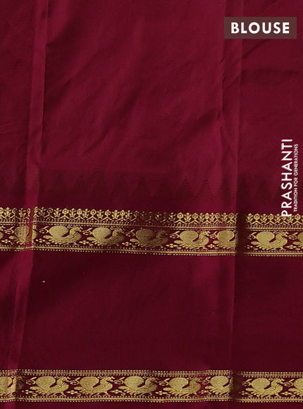 Pure narayanpet silk saree green and maroon with allover zari woven buttas and long rettapet zari woven border