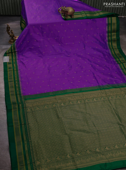 Pure narayanpet silk saree purple and green with allover zari woven buttas and zari woven border