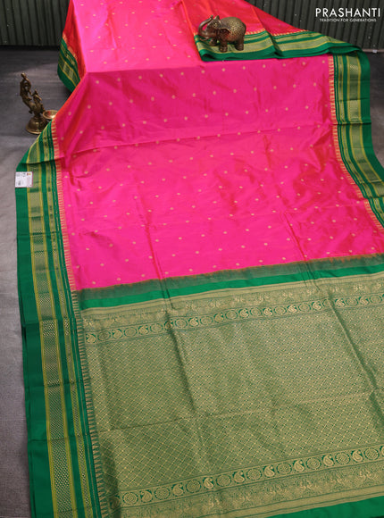 Pure narayanpet silk saree candy pink and green with allover zari woven buttas and zari woven border