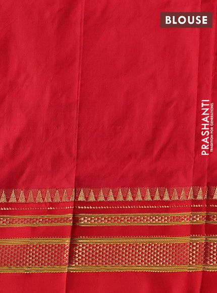 Pure narayanpet silk saree bottle green and red with allover zari woven buttas and zari woven border