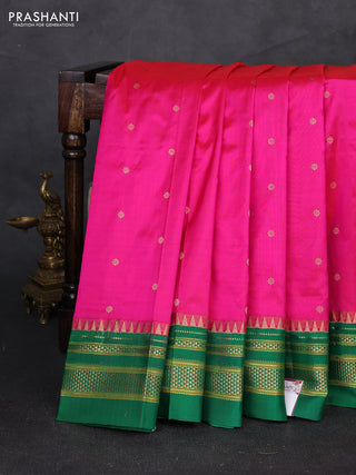 Pure narayanpet silk saree dark pink and green with allover zari woven buttas and zari woven border