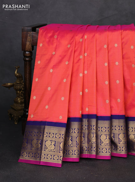 Pure narayanpet silk saree dual shade of pink and violet with allover zari woven buttas and zari woven korvai border