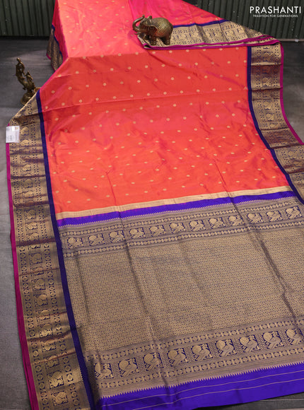 Pure narayanpet silk saree dual shade of pink and violet with allover zari woven buttas and zari woven korvai border