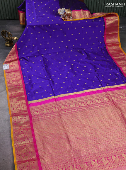 Pure narayanpet silk saree violet and pink with allover zari woven buttas and zari woven korvai border