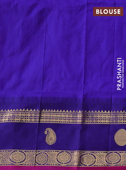 Pure narayanpet silk saree mango yellow and blue with allover zari woven buttas and temple design rettapet zari woven butta border