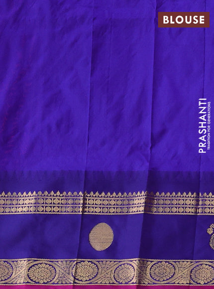 Pure narayanpet silk saree pink and blue with allover zari woven buttas and temple design rettapet zari woven butta border
