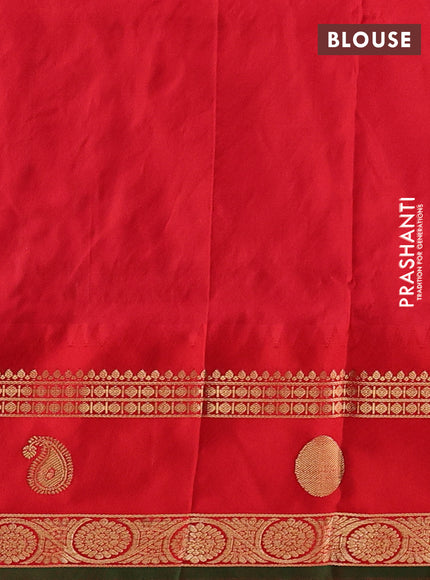 Pure narayanpet silk saree teal green and red with allover zari woven buttas and temple design zari woven border