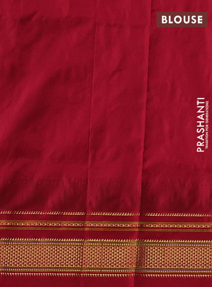 Pure narayanpet silk saree blue and red with allover zari checks & buttas and temple design zari woven border