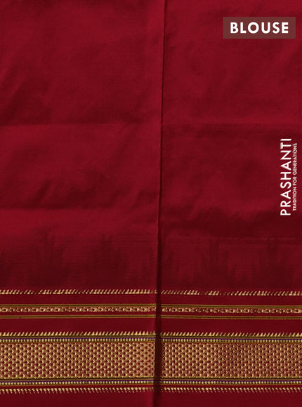 Pure narayanpet silk saree green and red with allover zari checks & buttas and temple design zari woven border