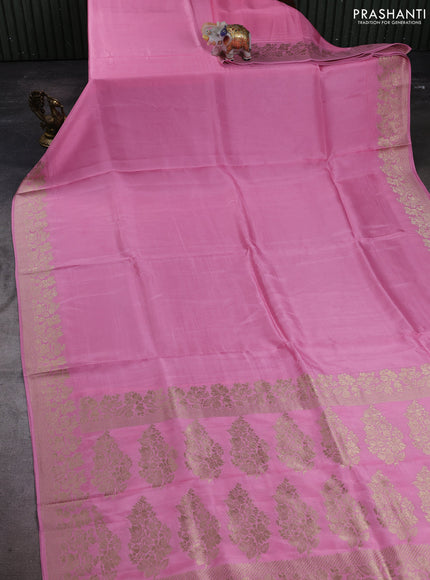 Dola silk saree light pink with plain body and zari woven border