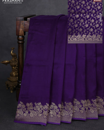 Dola silk saree violet with plain body and zari woven border