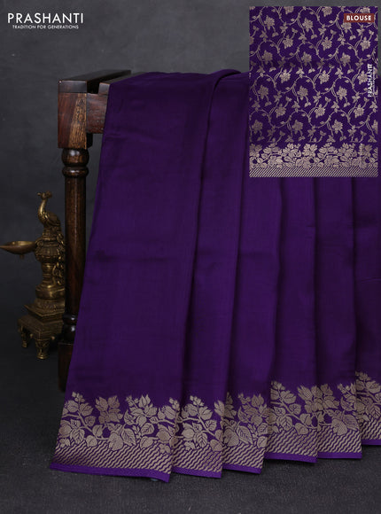 Dola silk saree violet with plain body and zari woven border
