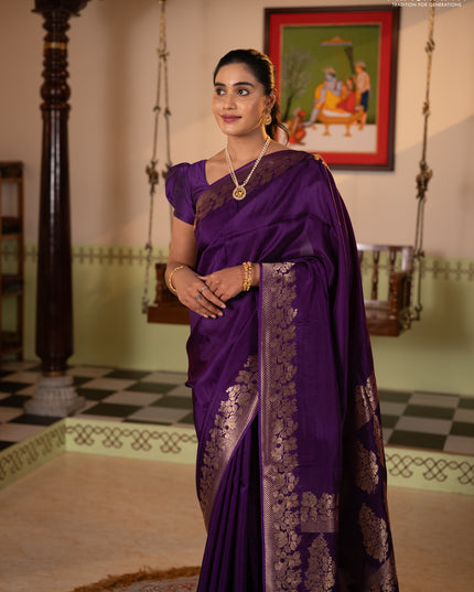 Dola silk saree purple with plain body and zari woven border
