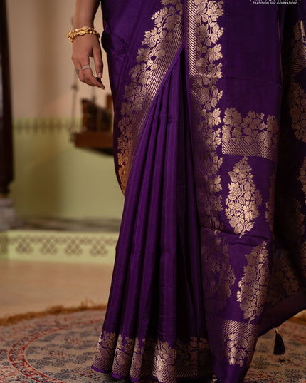 Dola silk saree purple with plain body and zari woven border