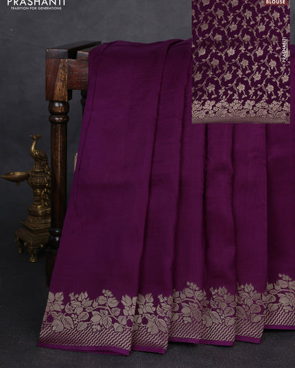 Dola silk saree purple with plain body and zari woven border