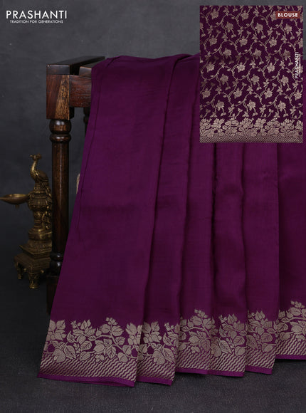 Dola silk saree purple with plain body and zari woven border