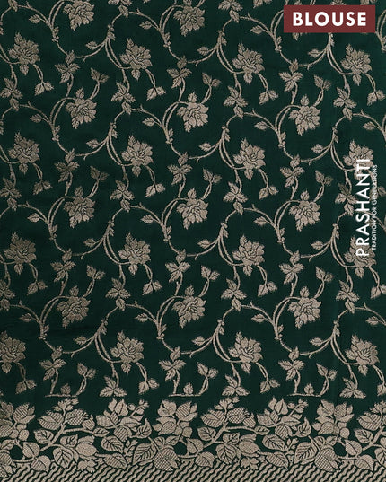 Dola silk saree bottle green with plain body and zari woven border