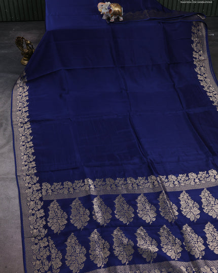 Dola silk saree navy blue with plain body and zari woven border