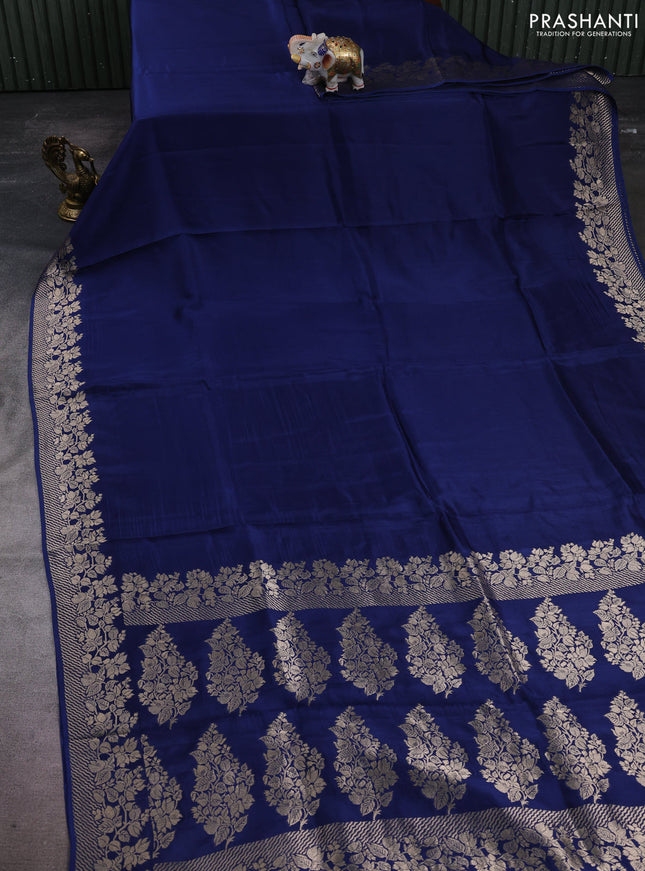 Dola silk saree navy blue with plain body and zari woven border