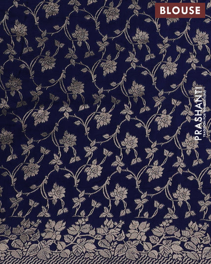 Dola silk saree navy blue with plain body and zari woven border