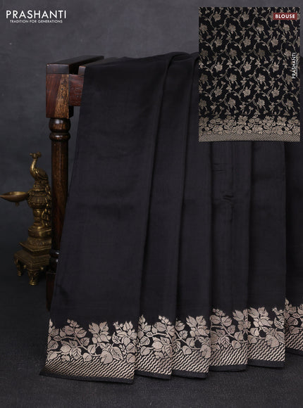 Dola silk saree black with plain body and zari woven border