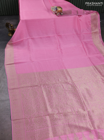 Dola silk saree light pink with plain body and zari woven border