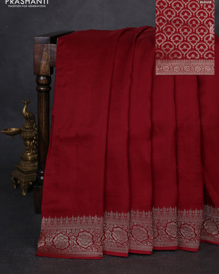 Dola silk saree red with plain body and zari woven border