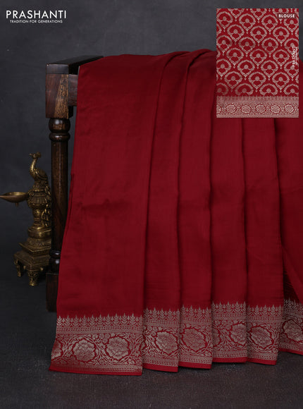 Dola silk saree red with plain body and zari woven border