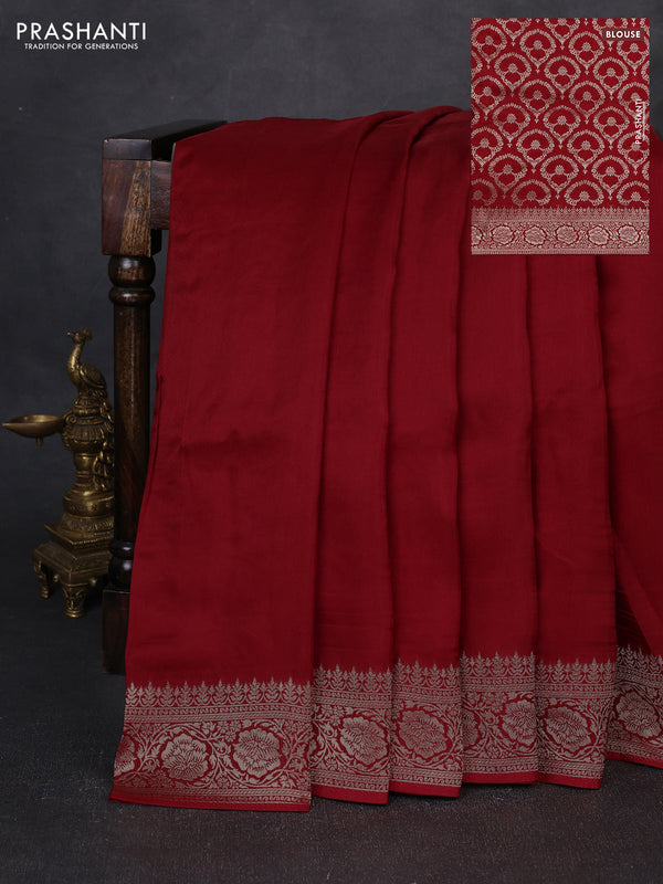 Dola silk saree red with plain body and zari woven border