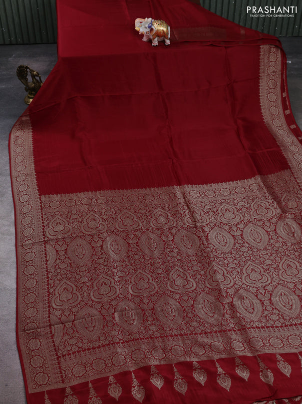 Dola silk saree red with plain body and zari woven border