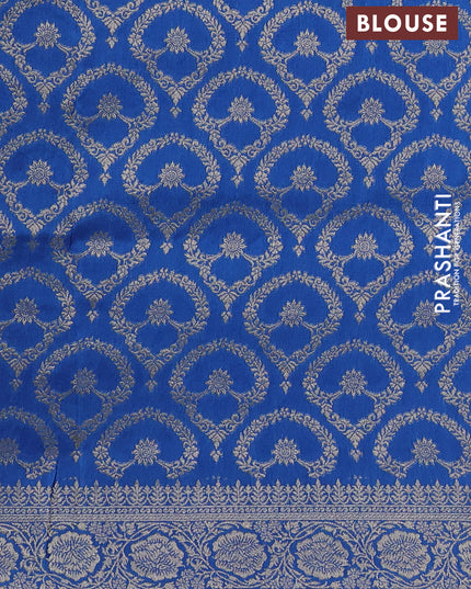 Dola silk saree blue with plain body and zari woven border