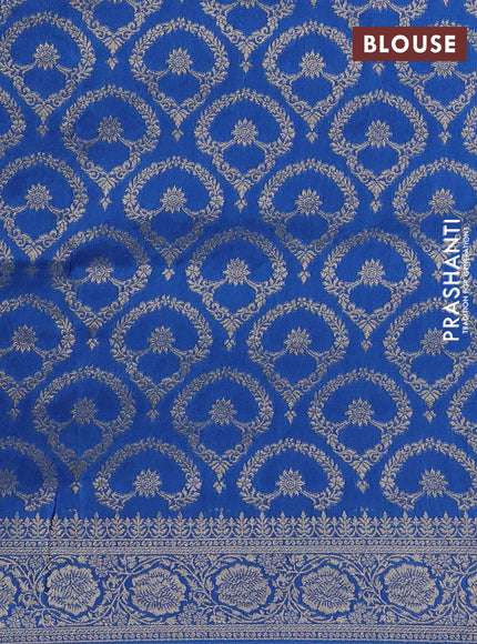 Dola silk saree blue with plain body and zari woven border