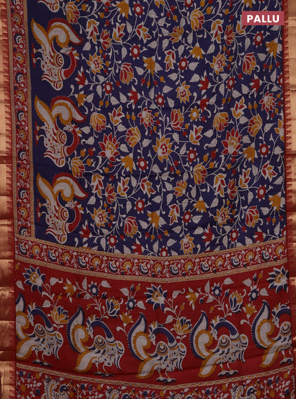 Semi maheshwari cotton saree navy blue and deep maroon with allover kalamkari prints and zari woven border