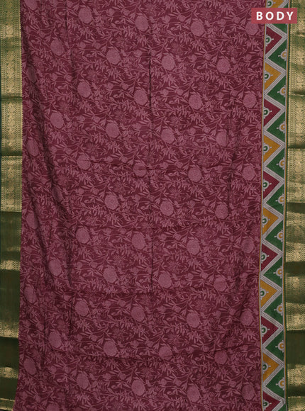 Semi maheshwari cotton saree wine shade and green with allover prints and zari woven border