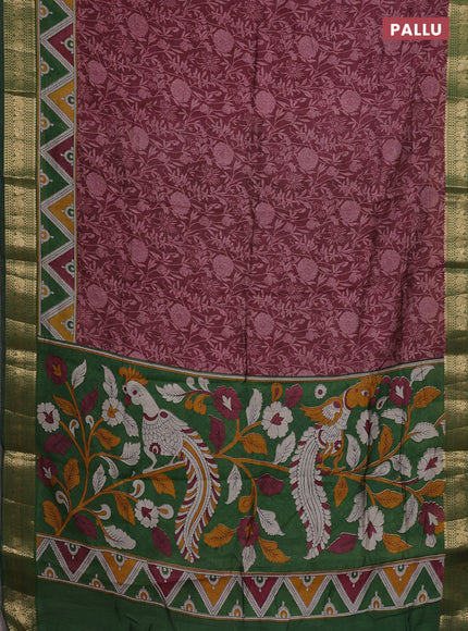Semi maheshwari cotton saree wine shade and green with allover prints and zari woven border