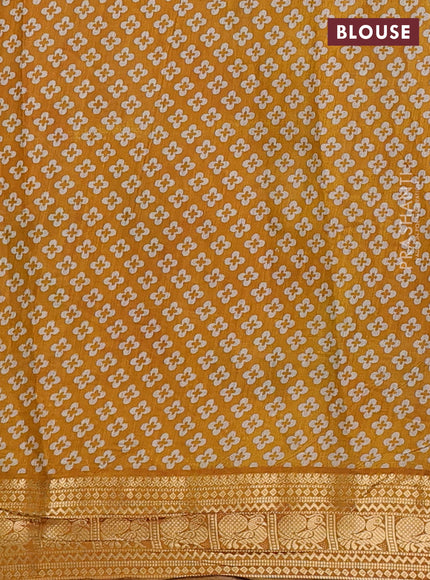 Semi maheshwari cotton saree green and mustard yellow with allover prints and zari woven border
