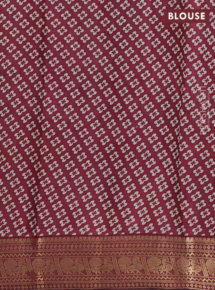 Semi maheshwari cotton saree mustard yellow and wine shade with allover prints and zari woven border