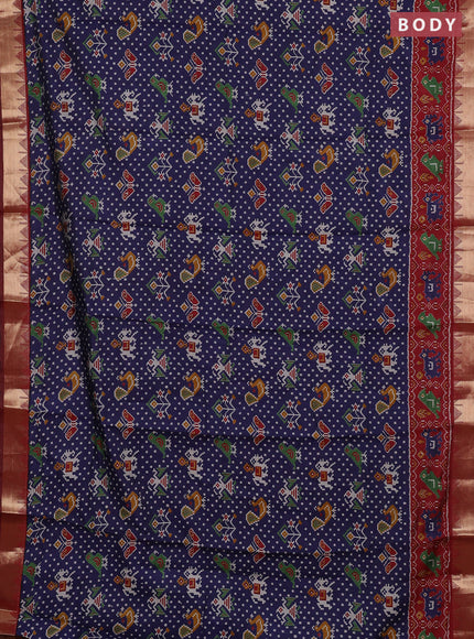 Semi maheshwari cotton saree navy blue and maroon with allover patola prints and zari woven border