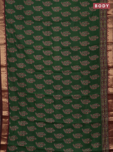 Semi maheshwari cotton saree green and deep maroon with allover floral prints and zari woven border