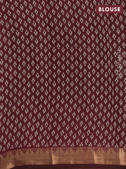 Semi maheshwari cotton saree green and deep maroon with allover floral prints and zari woven border