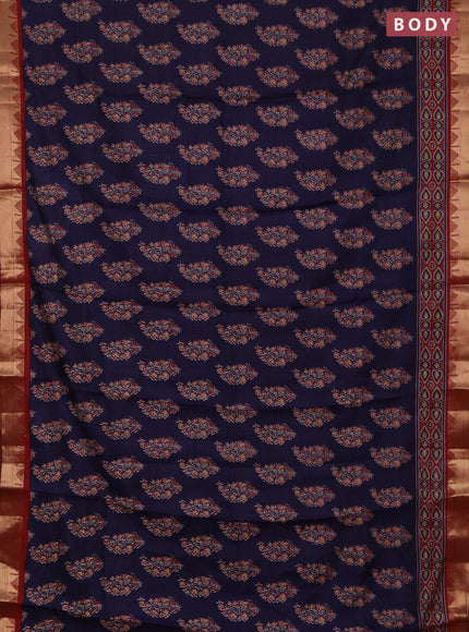Semi maheshwari cotton saree navy blue and maroon with allover floral prints and zari woven border