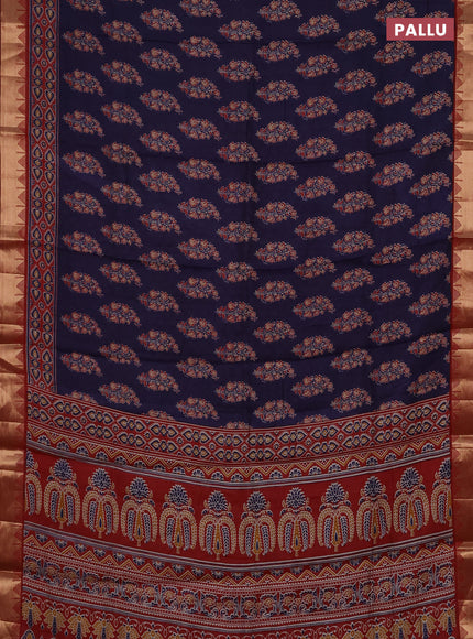 Semi maheshwari cotton saree navy blue and maroon with allover floral prints and zari woven border