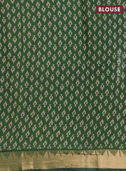 Semi maheshwari cotton saree dark mustard and green with allover floral prints and zari woven border