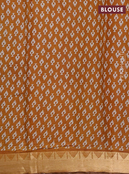 Semi maheshwari cotton saree maroon and dark mustard with allover floral prints and zari woven border