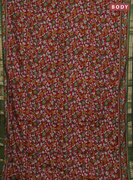 Semi maheshwari cotton saree maroon and green with allover kalamkari prints and zari woven border