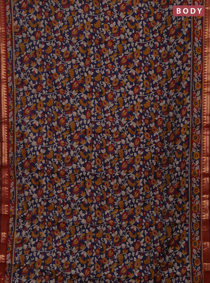 Semi maheshwari cotton saree navy blue and maroon with allover kalamkari prints and zari woven border