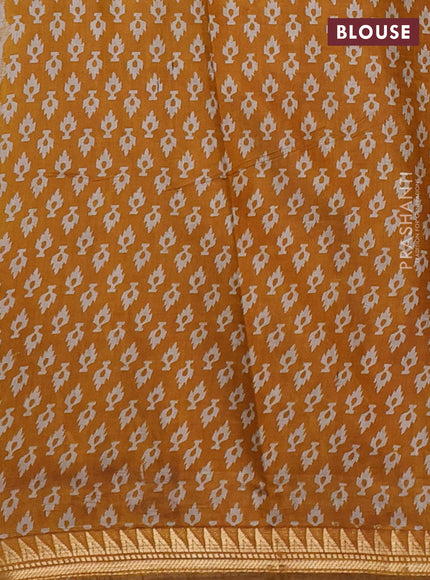 Semi maheshwari cotton saree green and mustard yellow with allover kalamkari prints and zari woven border