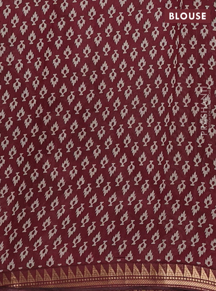 Semi maheshwari cotton saree mustard yellow and maroon with allover kalamkari prints and zari woven border
